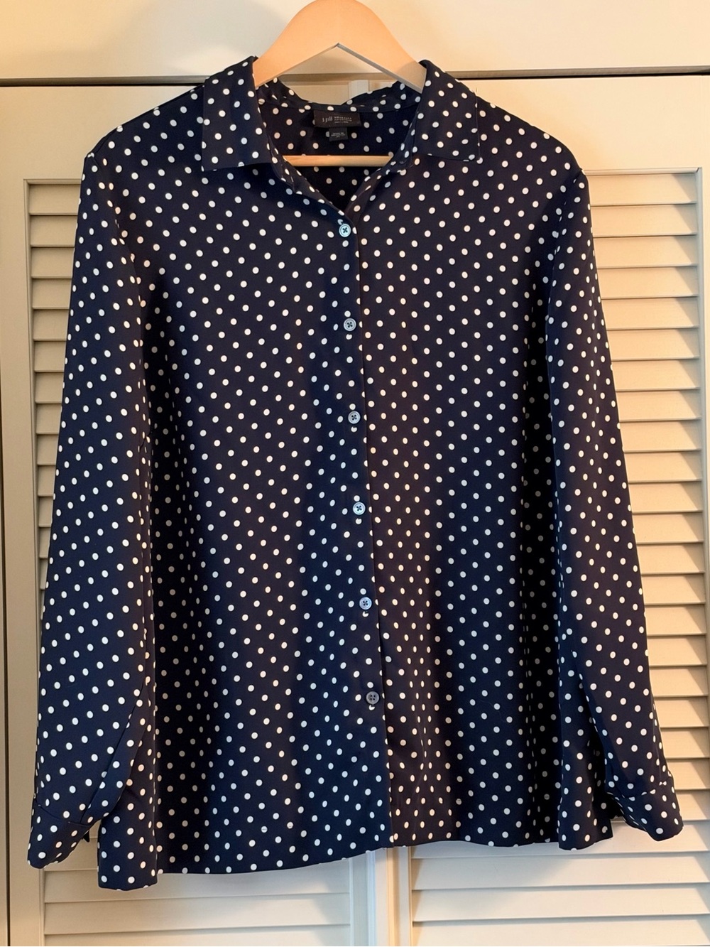 J.Jill Wearever Navy White Polka Dot Button-Front Blouse XL